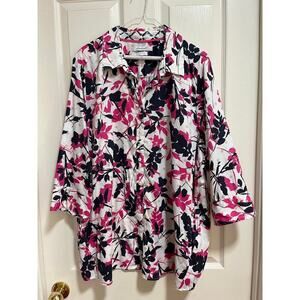 Foxcroft 100% Cotton Floral Button Down Shirt Collared 20W Wrinkle Free Travel